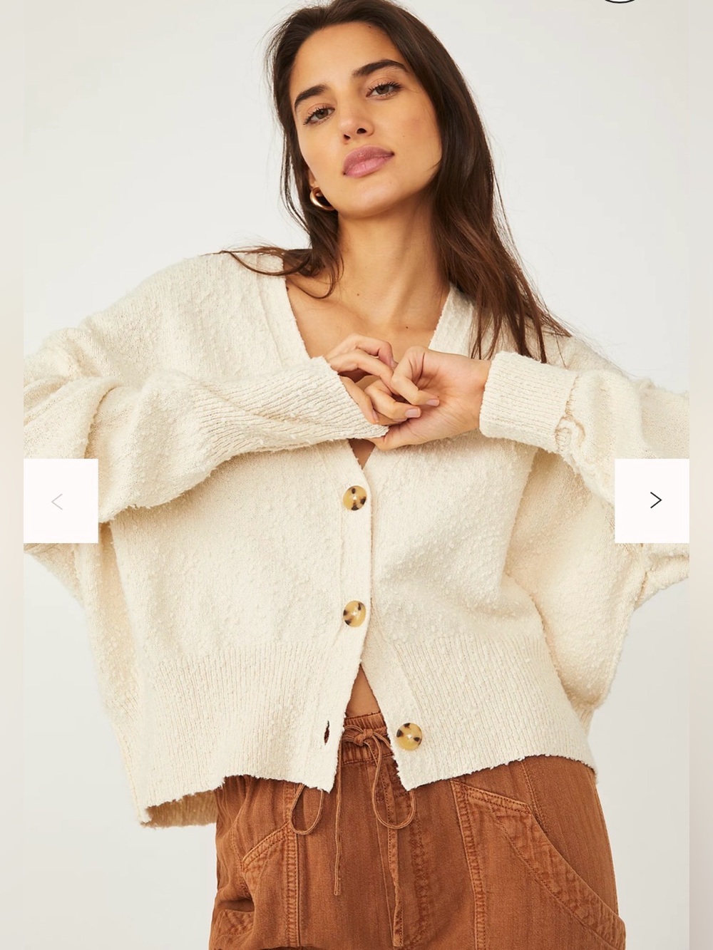 Free People Found My Friend Cardigan Cream Textured Button Front Size Small